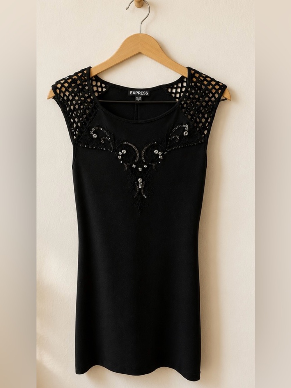 Express Black Embellished Mesh Shoulder‎ Bodycon Dress